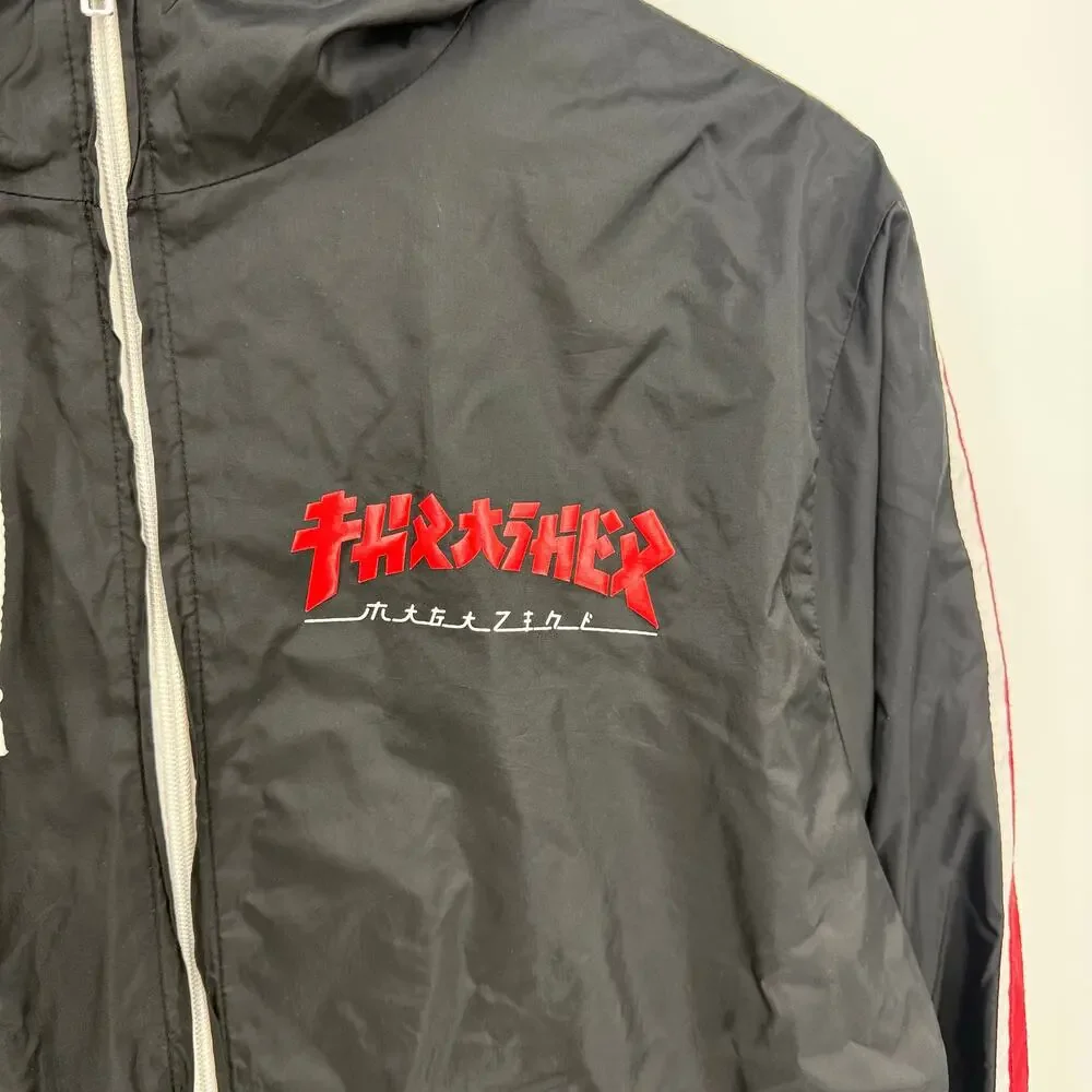 Thrasher Magazine Godzilla Track Jacket Size Large Black Red Skater Skateboard